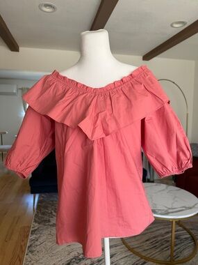 Listicle Coral Off-Shoulder Ruffle Blouse